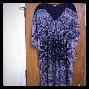 1X Navy and white paisley print dress